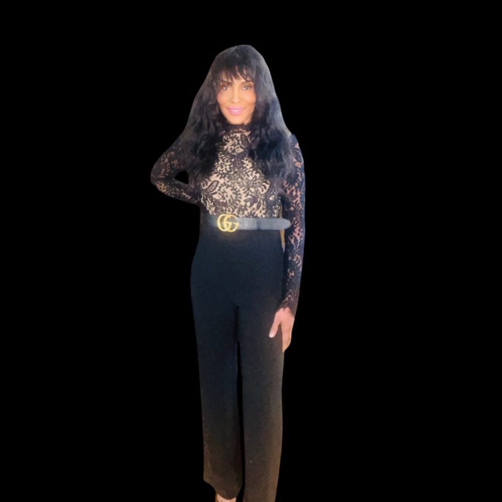 Black Jumpsuit with Long Sleeves, Black Lace, and Frill